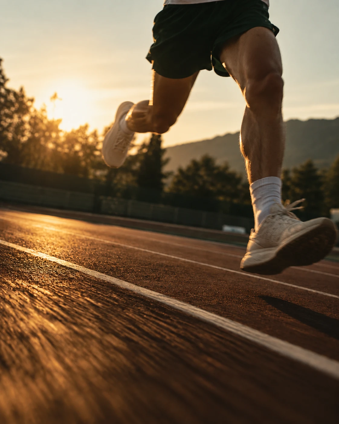 Young athlete training at sunrise